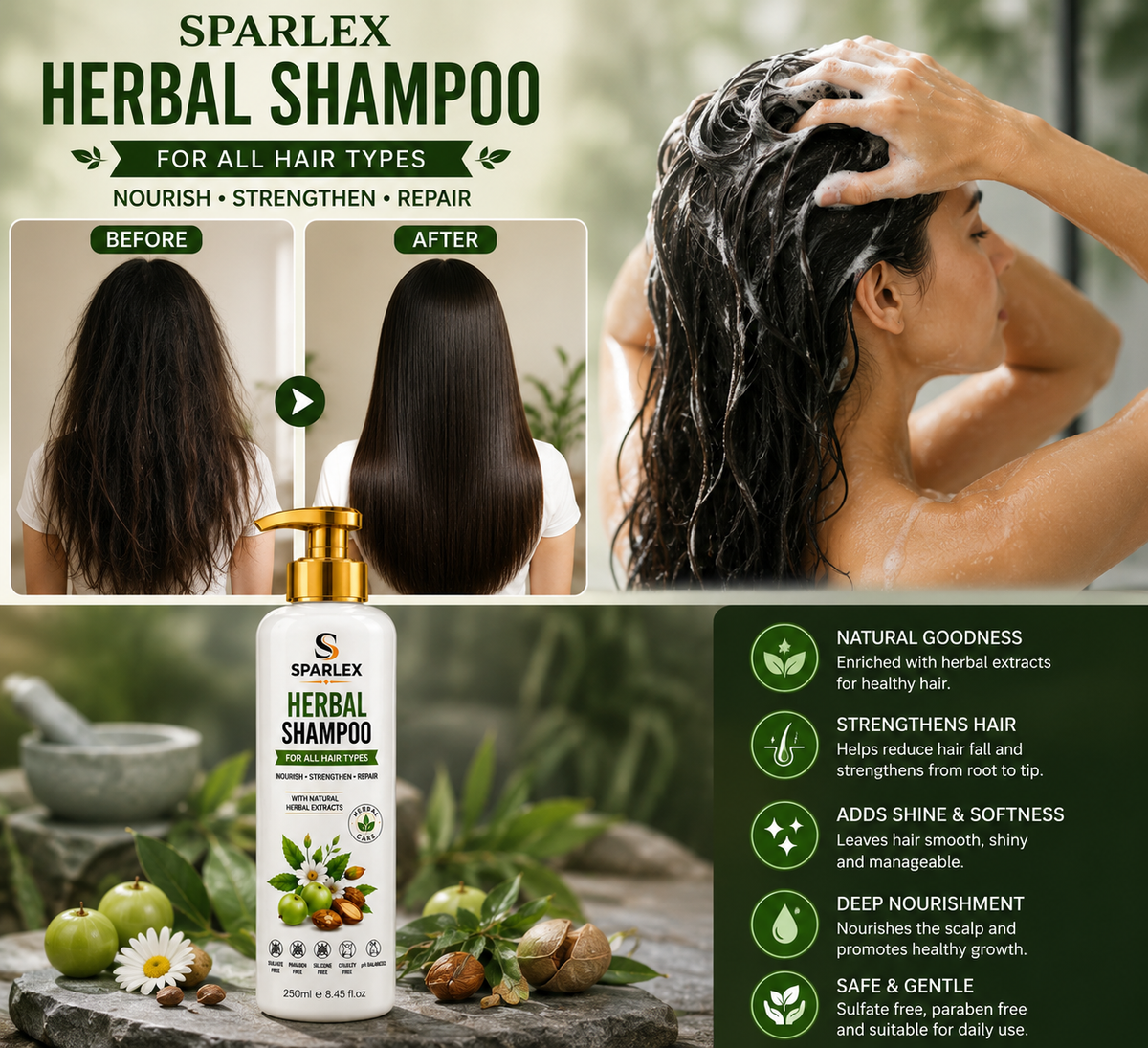 SPARLEX Herbal Hair Treatment Set | Shampoo + Hair Oil + Hair Serum